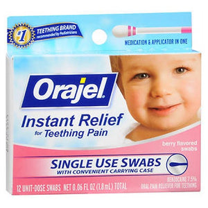 Orajel, Baby Instant Teething Pain Relief Swabs Berry Flavor, 12 Count