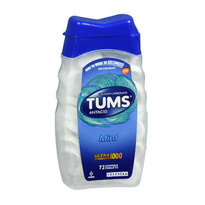 Tums, Calcium Carbonate Antacid Chewable Peppermint, 72 Tabs