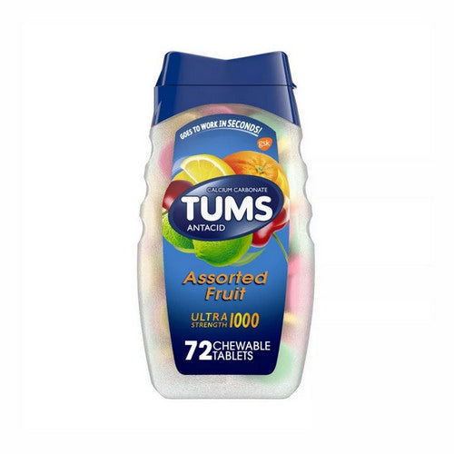 Tums, Calcium Carbonate Antacid Chewable Assorted Fruit, 72 Tabs