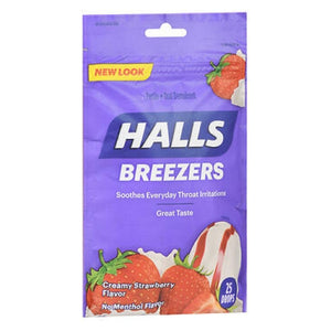 Halls, Breezers Throat Drops Cool Creamy Strawberry, 25 Tabs