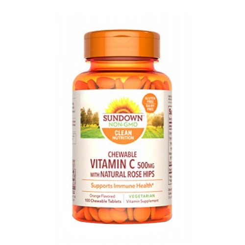 Sundown Naturals, Sundown Naturals Vitamin C With Natural Rose Hips Chewable, 500 mg, 100 tabs