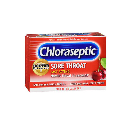 Chloraseptic, Benzocaine Oral Pain Reliever Sore Throat Lozenges Cherry, 18 Count