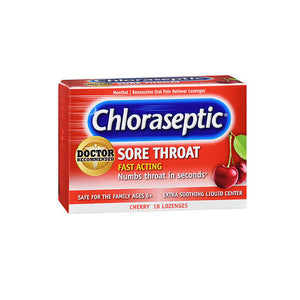 Chloraseptic, Benzocaine Oral Pain Reliever Sore Throat Lozenges Cherry, 18 Count