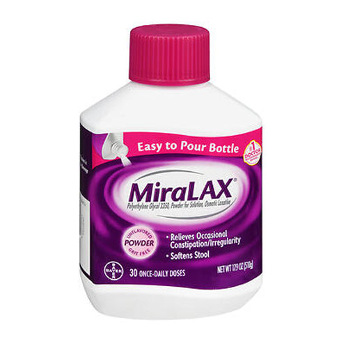 Miralax, Polyethylene Glycol 3350 Osmotic Laxative Powder Unflavored, 17.9 oz