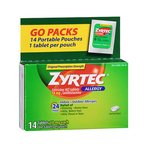 Zyrtec, Allergy Cetirizine Hci 24 Hour Go Packs Tablets, 10 mg, 14 tabs