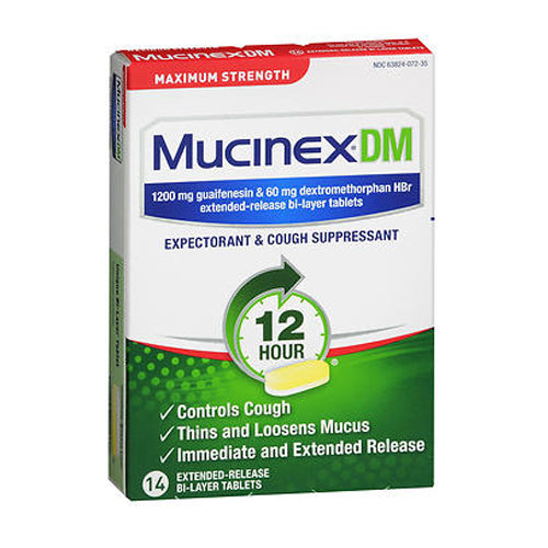 Mucinex Dm, Expectorant And Cough Suppressant 12 Hour Extended-Release Maximum Strength, 14 tabs