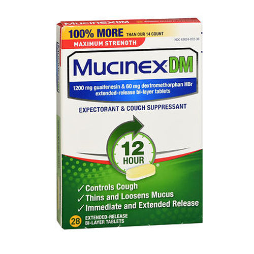 Mucinex Dm, Expectorant And Cough Suppressant 12 Hour Extended-Release Maximum Strength, 28 tabs