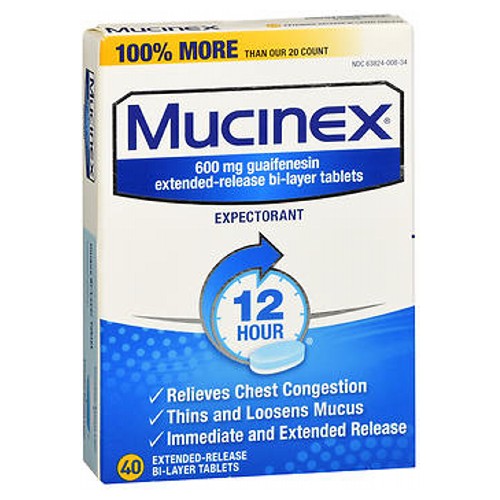 Mucinex, Expectorant 12 Hour Extended-Release, 600 mg, 40 tabs