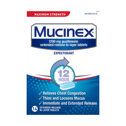Mucinex, Expectorant 12 Hour Extended-Release Bi-Layer Tablets Maximum Strength, 14 Count