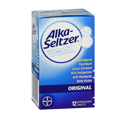 Alka-Seltzer, Buffered Aspirin Pain Reliever Fever Reducer Effervescent Tablets Original, 12 tabs