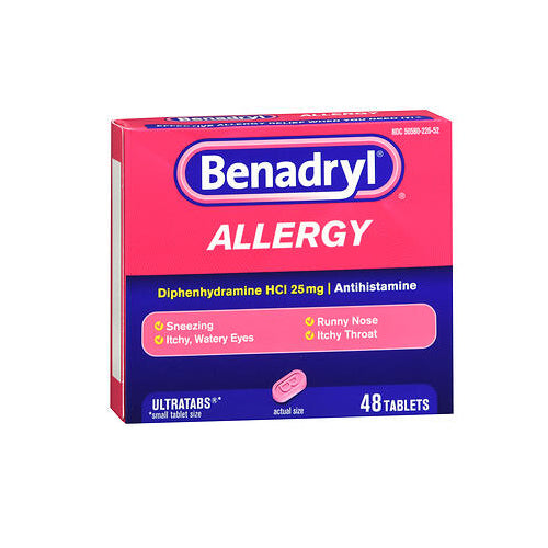 Benadryl, Allergy Diphenhydramine Hcl Antihistamine Ultratabs, 25 Mg, 48 Tabs