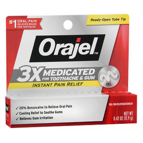 Orajel, 3X Medicated Toothache And Gum Gel Extra Strength, 0.42 oz