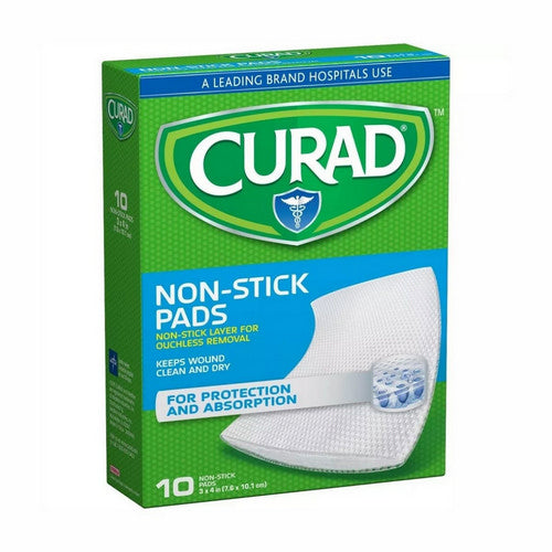 Curad, Non-Stick Pads With Adhesive Tabs 3 X 4 Inches, 10 Count
