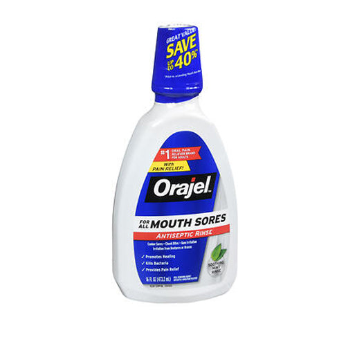 Orajel, Mouth Sores Medicated Rinse Soothing Mint, 16 oz