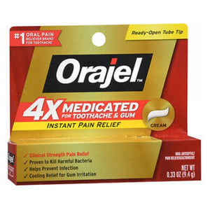 Orajel, 4X Medicated Toothache And Gum Cream Maximum Strength, 0.33 oz
