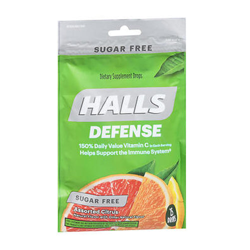 Halls, Immune System Defense Vitamin C Drops Sugar Free Assorted Citrus, 25 Count