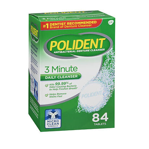 Polident, 3 Minute Antibacterial Denture Cleanser Tablets, 84 Count