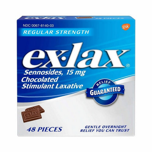 Ex-Lax, Sennosides Chocolated Stimulant Laxative Pieces Regular Strength, 15 Mg, 48 Each