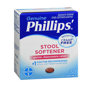 Phillips, Docusate Sodium Stool Softener Laxative Liquid Gels, 100 Mg, 30 Caps