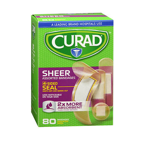 Curad, Sheer Bandages Assorted Sizes, 80 Each