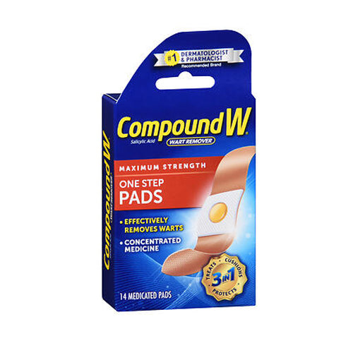 Compound W, Wart Remover Salicylic Acid One Step Medicated Pads Maximum Strength, 14 Count
