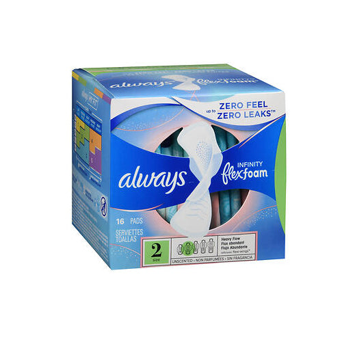 Always Discreet, Infinity Heavy Flow Maxi Pads With Flexi-Wings Unscented, 16 Count