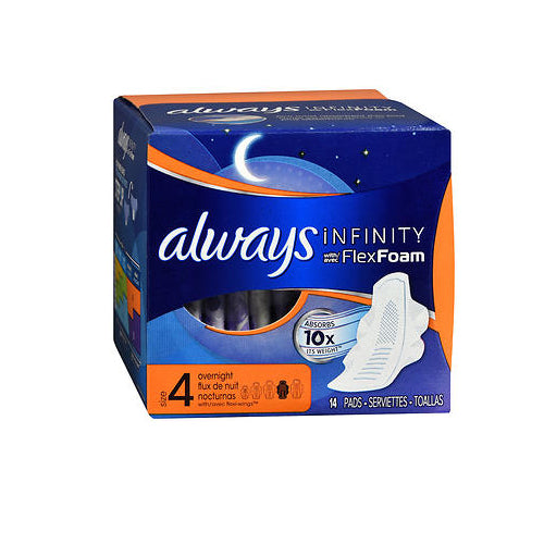 Always Discreet, Infinity Maxi Pads With Avec Flexfoam Overnight, 14 each