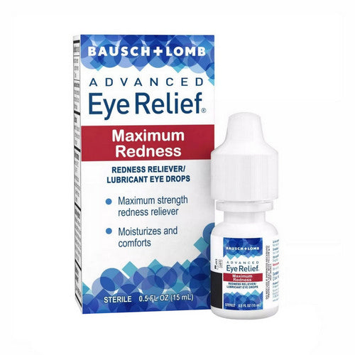 Bausch + Lomb, Advanced Eye Relief Redness Reliever Lubricant Eye Drops Maximum Redness, 0.5 oz