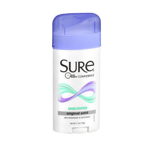 Sure, Anti-Perspirant And Deodorant Original Solid Unscented, 2.7 Oz