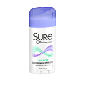 Sure, Anti-Perspirant And Deodorant Original Solid Unscented, 2.7 Oz