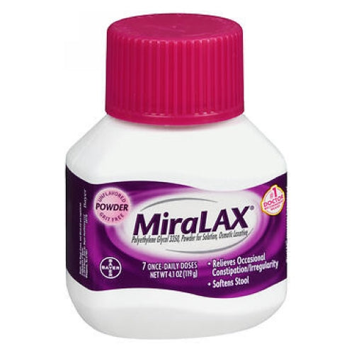 Miralax, Polyethylene Glycol 3350 Osmotic Laxative Powder Unflavored, 4.1 Oz