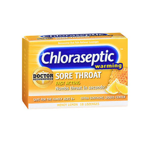 Chloraseptic, Benzocaine Oral Pain Reliever Sore Throat Lozenges Honey Lemon, 18 Count