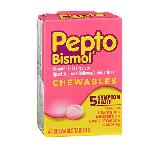 Pepto-Bismol, Bismuth Subsalicylate Upset Stomach Reliever Antidiarrheal Chewable, 48 Tablets