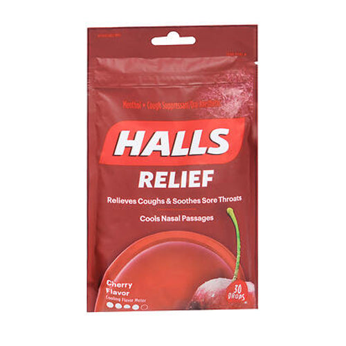 Halls, Cough And Throat Relief Drops Cherry, 30 Count