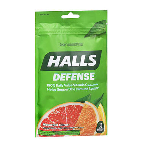 Halls, Defense Immune System Drops Assorted Citrus, 30 Count