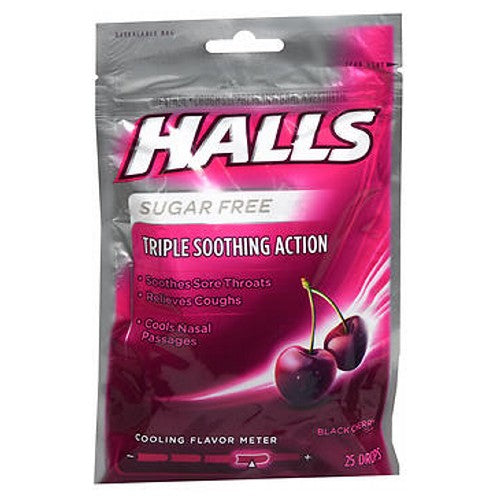 Halls, Cough Drops Sugar Free Black Cherry, 25 Count