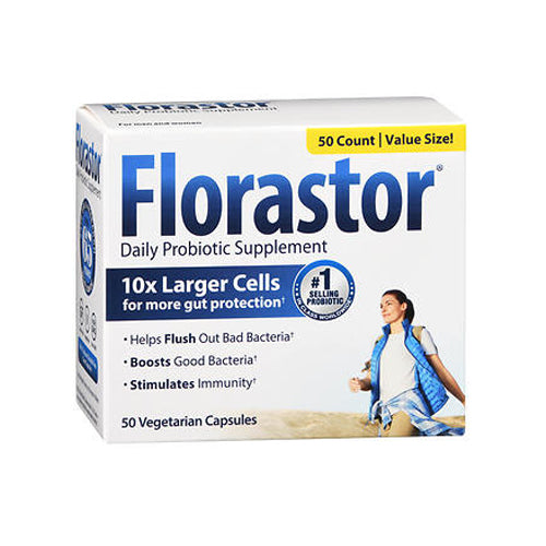 Florastor, Dual Action Probiotic Vegetarian Capsules, 250 Mg, 50 Count