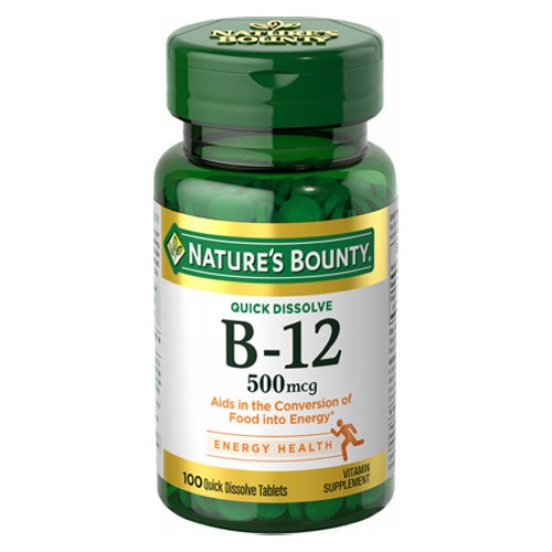 Nature's Bounty, Vitamin B-12 Quick Dissolve Tablets, 500 Mcg, 100 Count