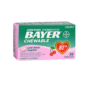 Bayer, Low Dose Aspirin Regimen Pain Reliever Chewable Tablets Cherry, 81 Mg, 36 Count