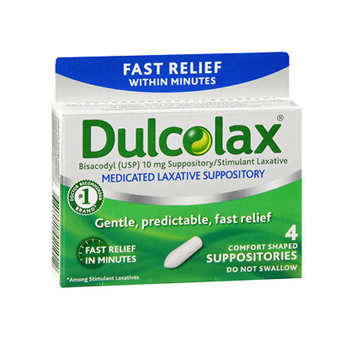 Dulcolax, Bisacodyl Medicated Laxative Suppositories, 10 Mg, 4 Count