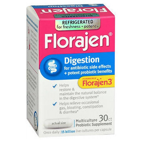 Florajen, Digestion Multiculture Probiotic, 30 Caps