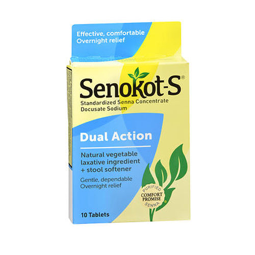 Senokot, Senokot-S Natural Vegetable Laxative Ingredient Plus Stool Softener, 10 tabs