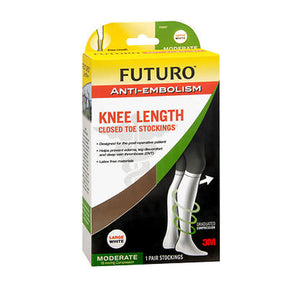 3M, Futuro Anti-Embolism Knee Length Closed Toe Stockings White Moderate, Large each