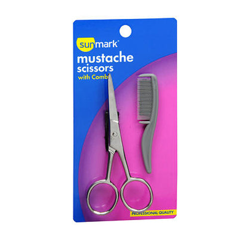 Sunmark, Mustache Scissors With Comb, 1 each