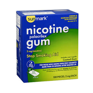 Sunmark, Nicotine Polacrilex Coated Gum, 2 mg, Cool Mint 100 each