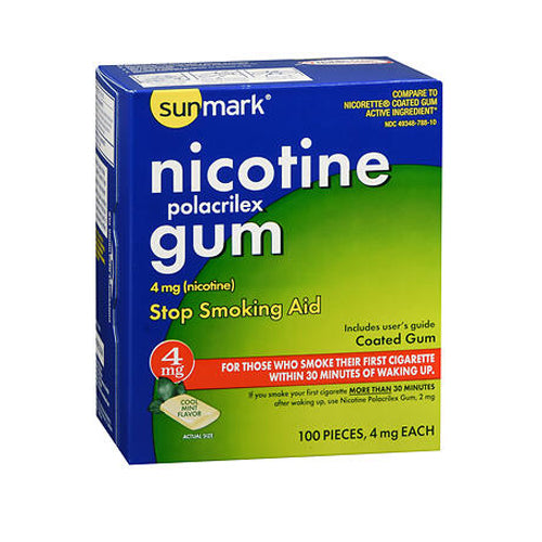Sunmark, Sunmark Nicotine Polacrilex Gum, 4 mg, Cool Mint 100 each