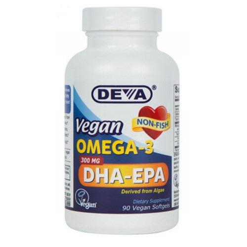 Deva Vegan Vitamins, Omega-3 Vegan DHA-EPA High Potency, 300 MG, 90 SOFTGELS