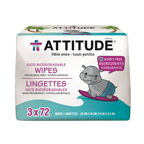 Attitude, Eco Baby Wipes, Fragrance free, 216 wipes