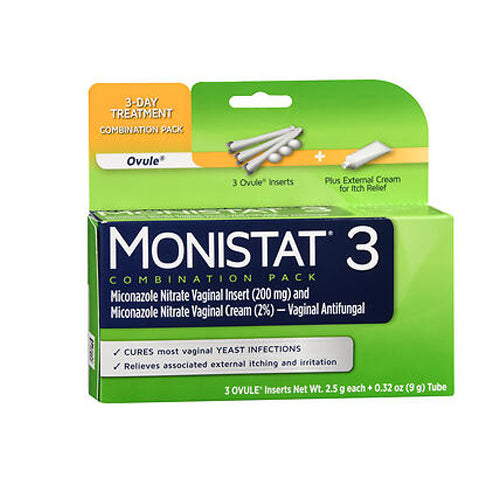 Monistat, 3 Vaginal Antifungal Cure & Itch Relief, 3 Each