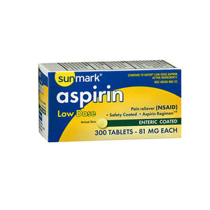 Sunmark, Sunmark Aspirin Adult Enteric Safety Coated Tablets, 81 mg, 300 Tabs